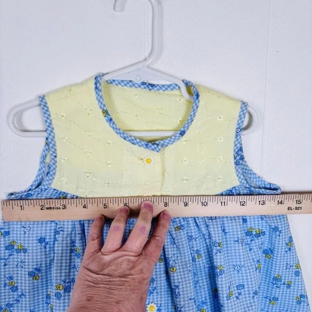 VTG 2000 Toddler Girls Handmade Size 2-3yrs Eyelet Floral Gingham‎ Sundress